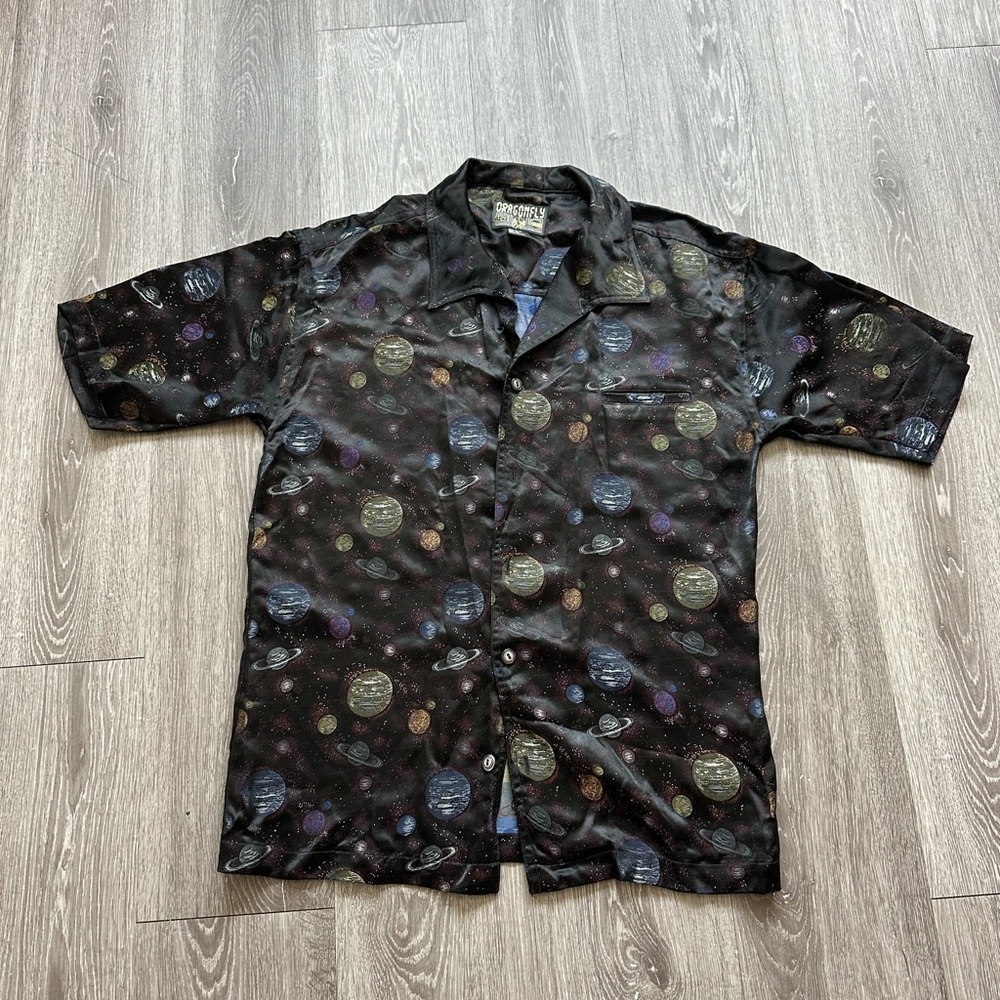 Dragonfly Black Planetary Print Shirt Size L